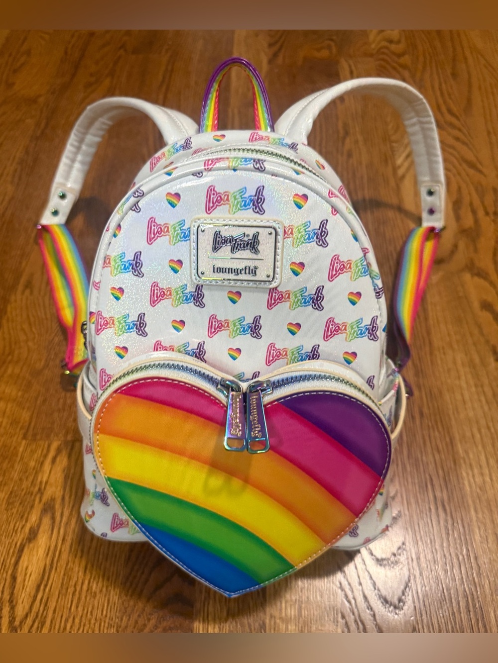 Loungefly x Lisa Frank Logo Heart Mini Backpack w/ Detachable Heart Waist Bag - Picture 7 of 16